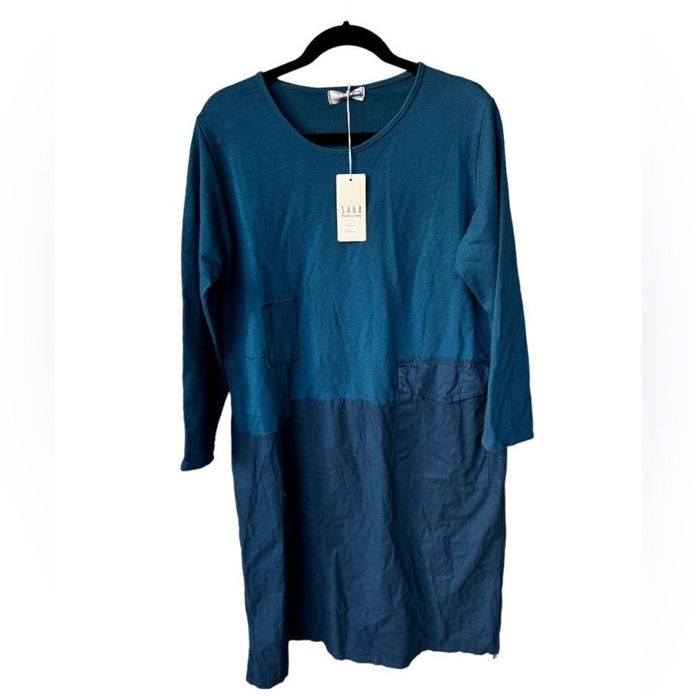 SAGA Italy Mixed Media Dress in Teal O/S NWT